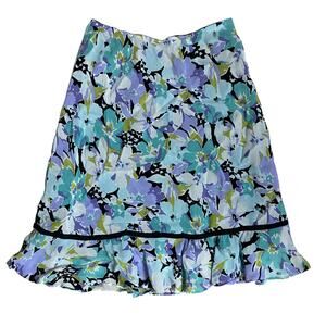 Vintage Y2K 2000s Floral Midi Skirt Blue and Purple Casual Corner Small